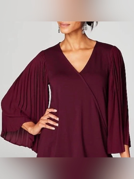 J. Jill Tops - J.Jill Burgundy Pleated Bell Sleeve Blouse